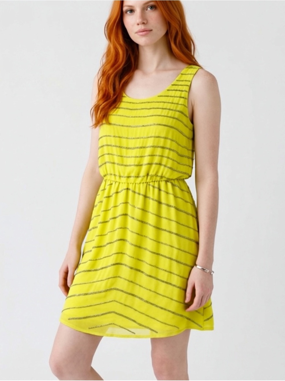 Tahari Yellow Lemon Beaded Dress NWT Medium